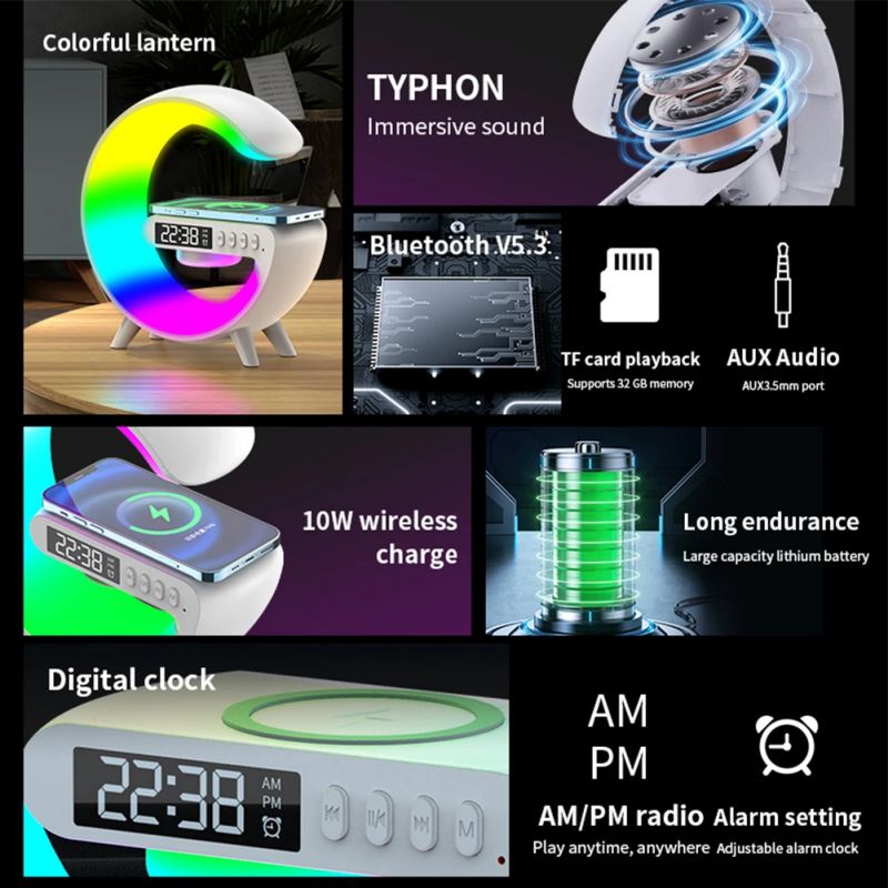 G Shaped wireless Charger, Lamp & Speaker.